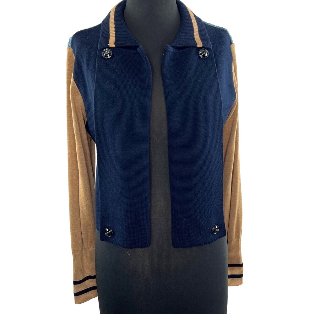 CABi Blue Turn Back Cardigan Sweater Long Sleeve Cotton-Blend Open Front Size M